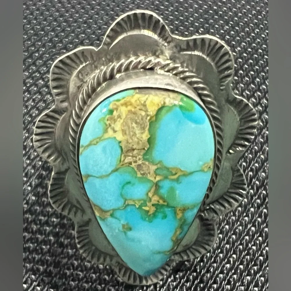 Tribal Navajo Made Sterling Silver Sonoran Gold Turquoise Ring - Picture 1 of 3